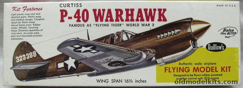 Guillows Curtiss P-40 Warhawk - 16 inch Wingspan Rubber Powered Balsa Wood Kit, 501 plastic model kit